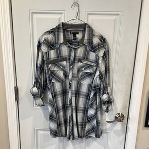 International Concepts Plaid Button-Up Shirt